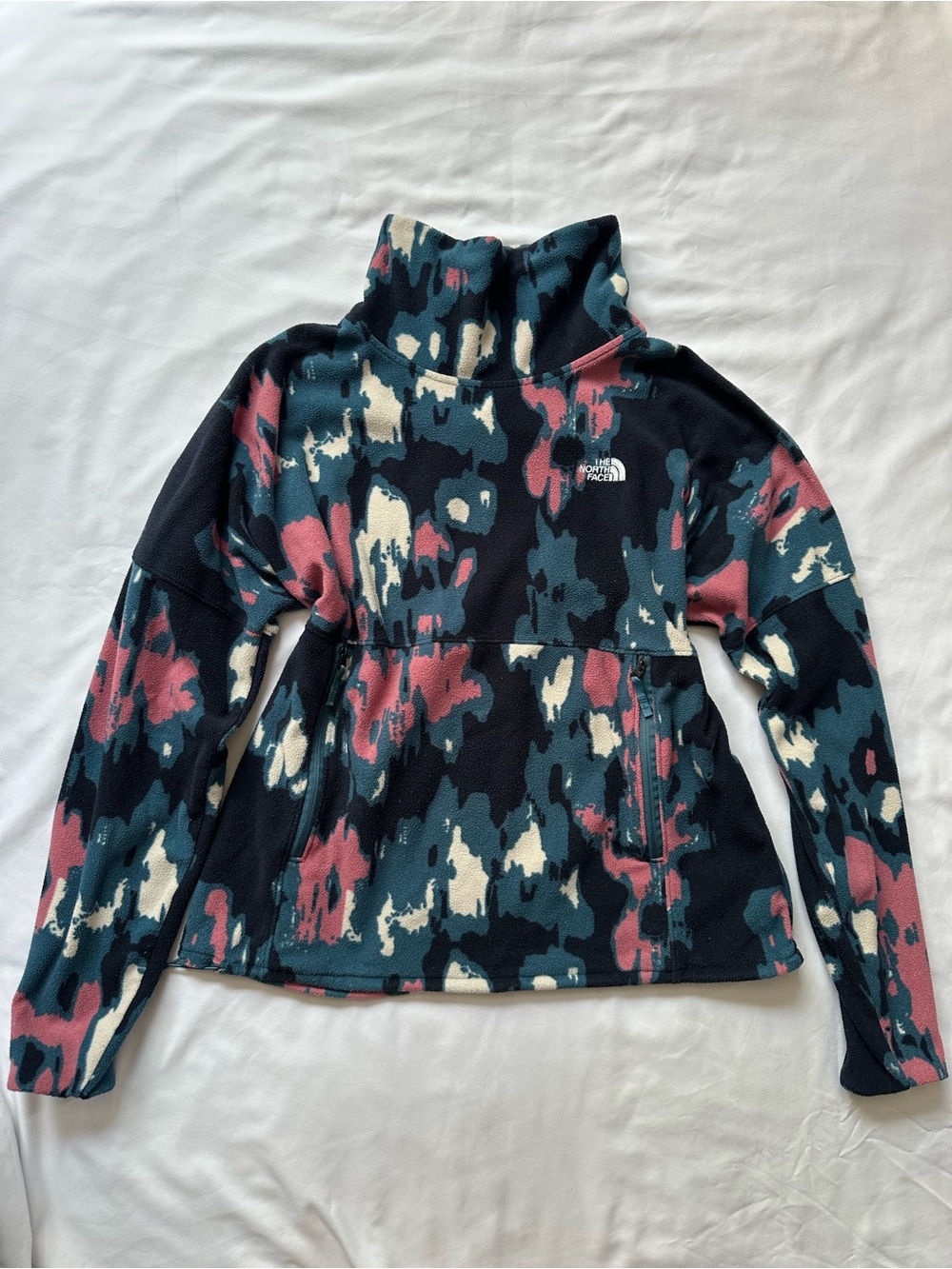 The North Face Pink & Teal Camo Fleece Pullover Jacket